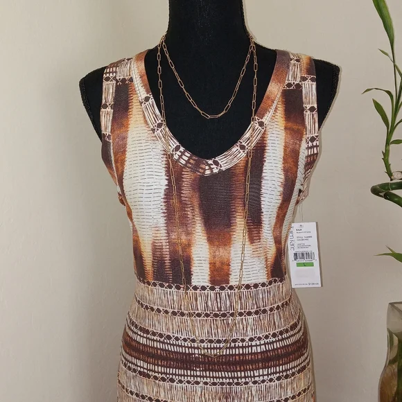 NWT Karen Kane Brown/Tan Aztec Print Maxi Dress Size L - Picture 7 of 13